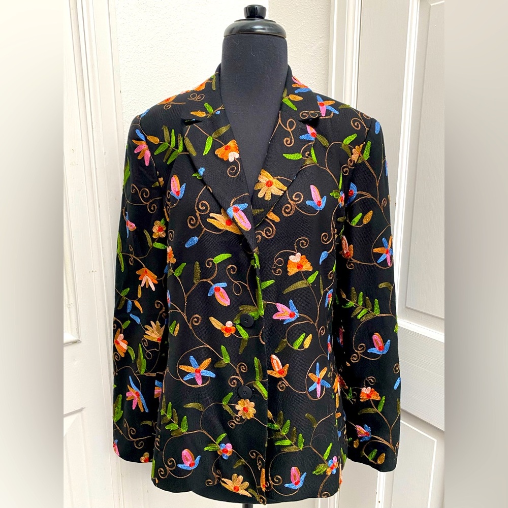 Gorgeous 100% Silk Embroidered Doncaster Suit Jacket Blazer Size 12